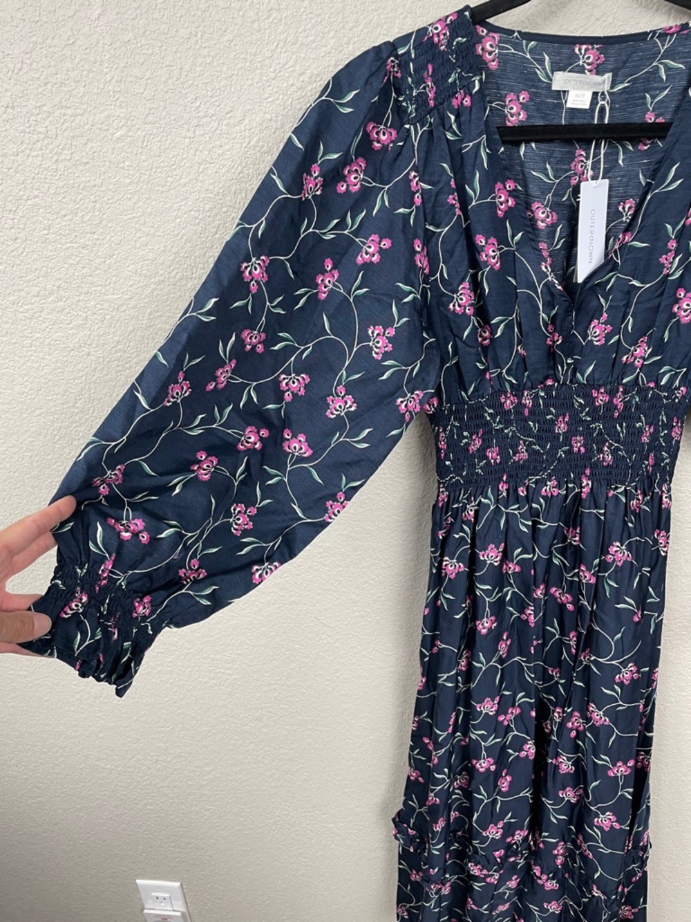 NWT Outerknown Sundance Oceana Midi Floral Long Sleeve Dress Navy Pink XS - Picture 6 of 15